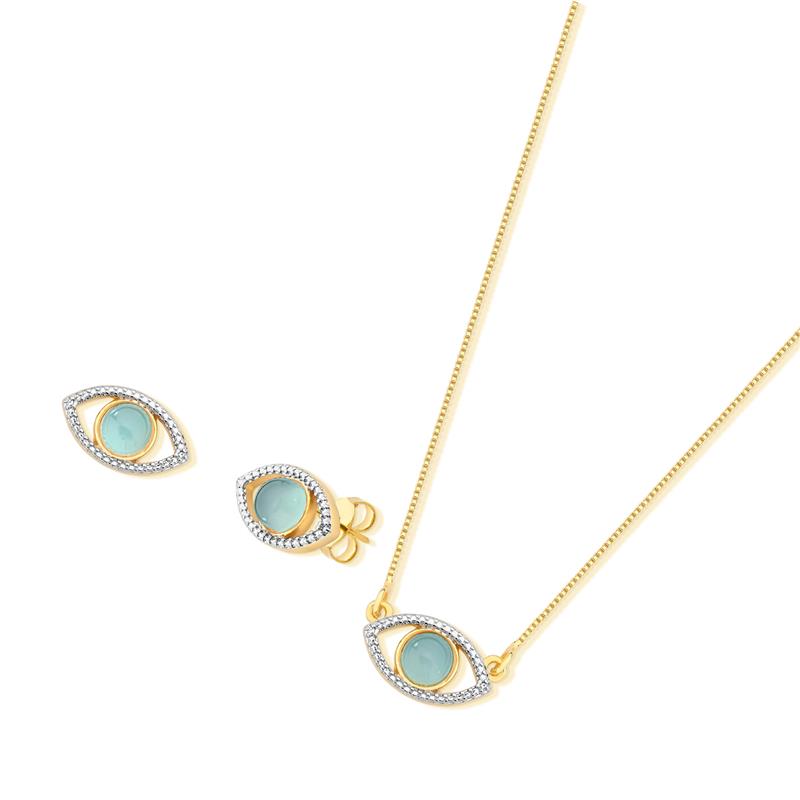 CONJUNTO FOLHEADO A OURO E RÓDIO BRANCO