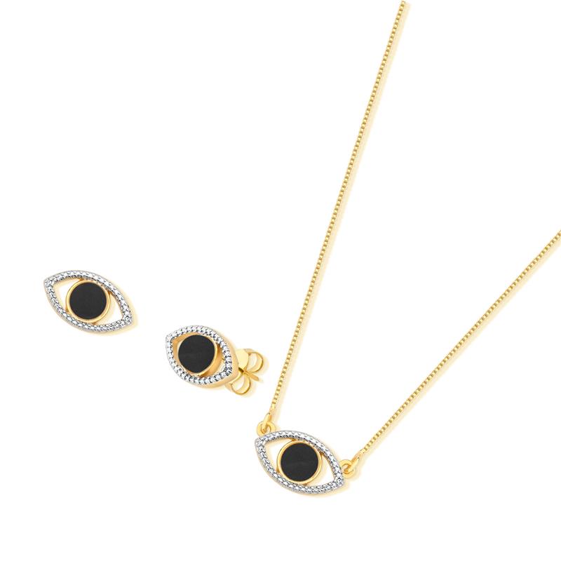 CONJUNTO FOLHEADO A OURO E RÓDIO BRANCO