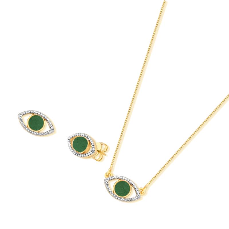 CONJUNTO FOLHEADO A OURO E RÓDIO BRANCO