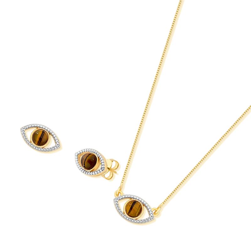 CONJUNTO FOLHEADO A OURO E RÓDIO BRANCO