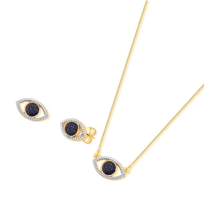 CONJUNTO FOLHEADO A OURO E RÓDIO BRANCO