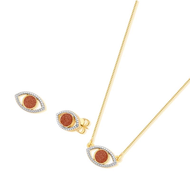 CONJUNTO FOLHEADO A OURO E RÓDIO BRANCO