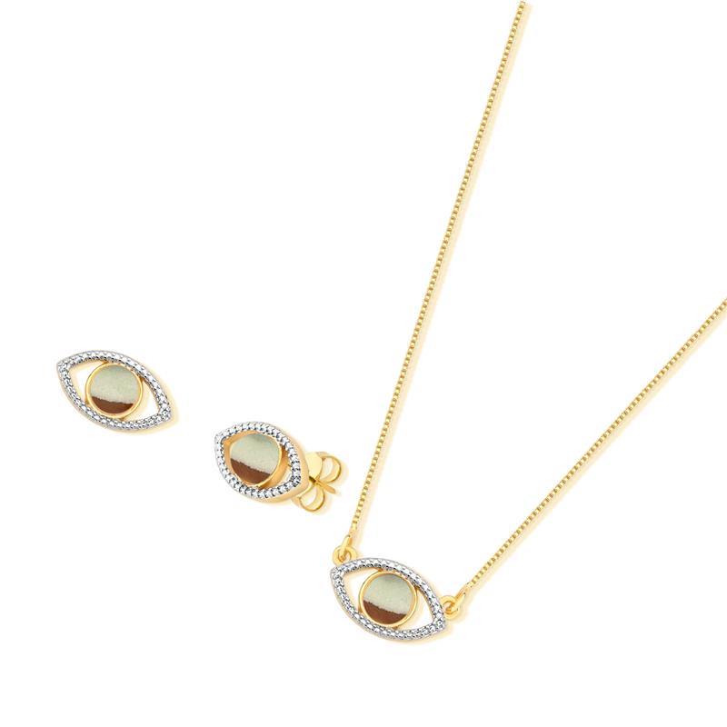 CONJUNTO FOLHEADO A OURO E RÓDIO BRANCO