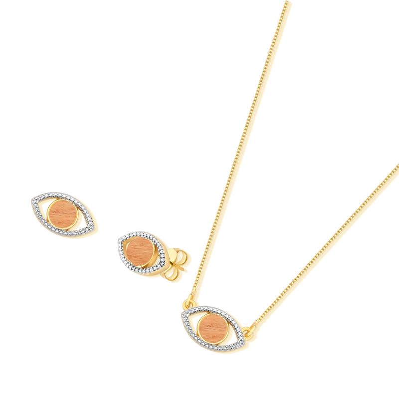 CONJUNTO FOLHEADO A OURO E RÓDIO BRANCO