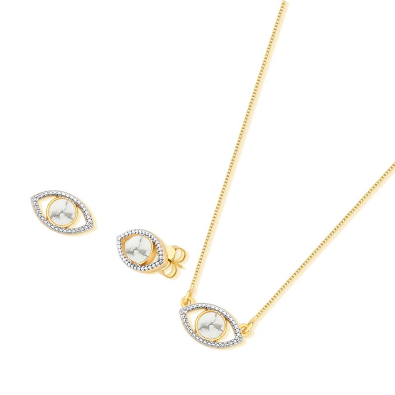 CONJUNTO FOLHEADO A OURO E RÓDIO BRANCO