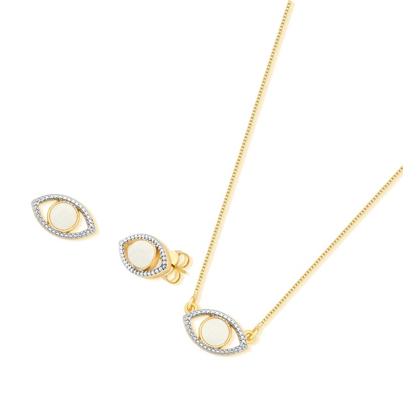 CONJUNTO FOLHEADO A OURO E RÓDIO BRANCO