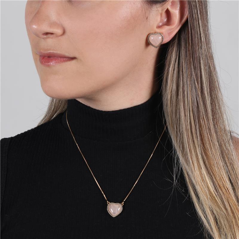 CONJUNTO FOLHEADO A OURO E RÓDIO BRANCO