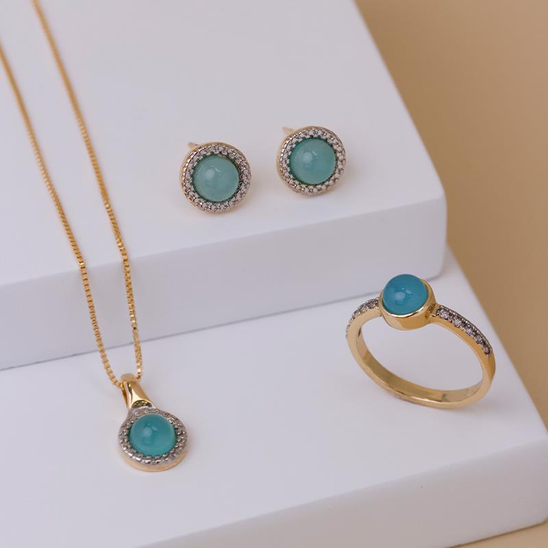 CONJUNTO FOLHEADO A OURO E RÓDIO BRANCO