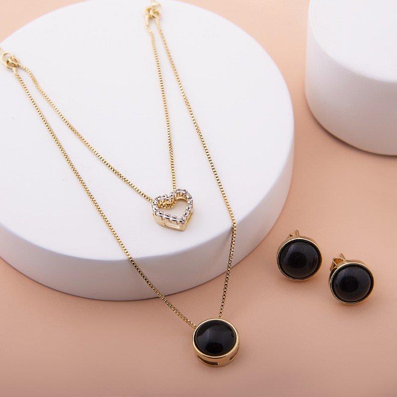 CONJUNTO FOLHEADO A OURO E RÓDIO BRANCO