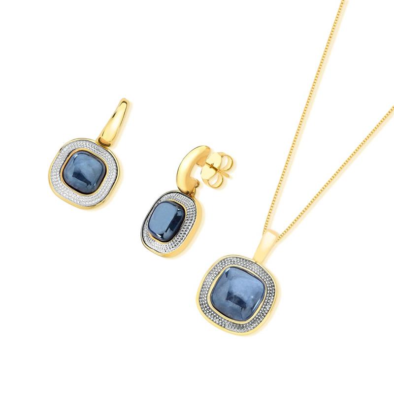 CONJUNTO FOLHEADO A OURO E RÓDIO BRANCO COM EFEITO PEROLADO