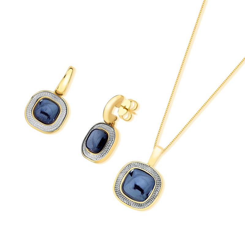 CONJUNTO FOLHEADO A OURO E RÓDIO BRANCO COM EFEITO PEROLADO