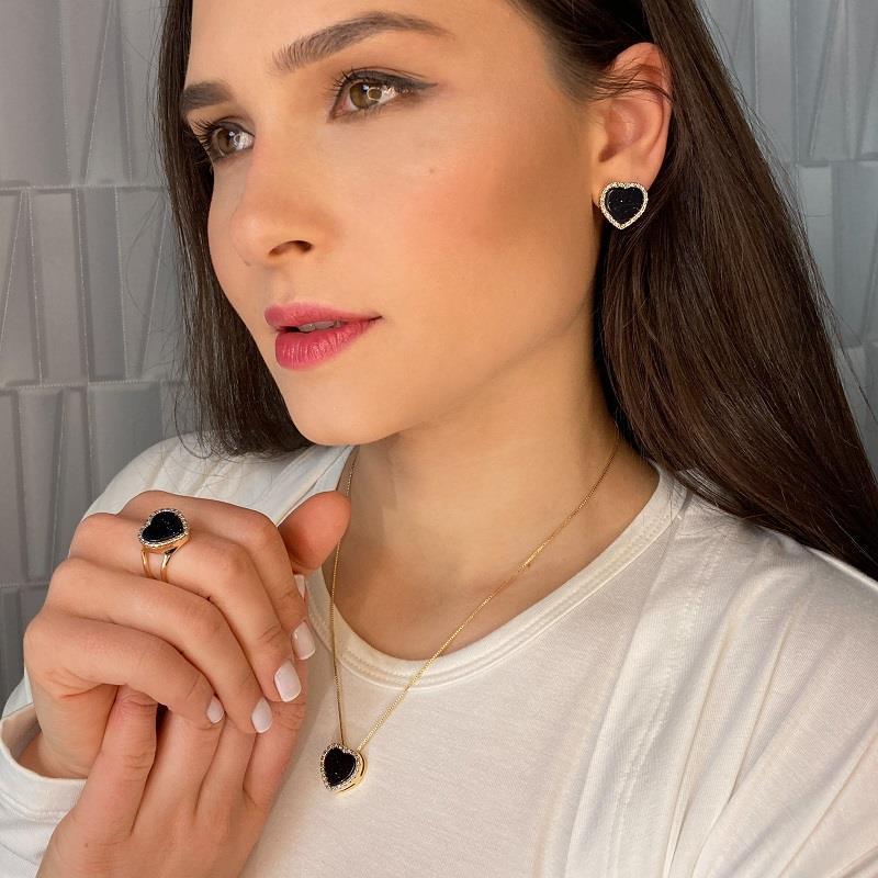 CONJUNTO FOLHEADO A OURO E RÓDIO BRANCO