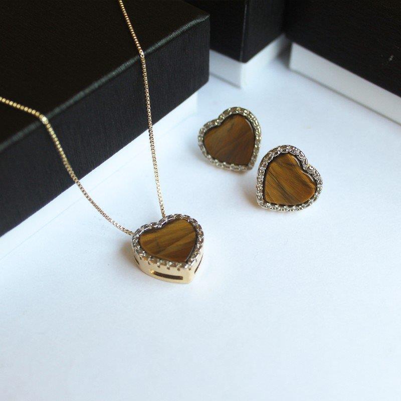 CONJUNTO FOLHEADO A OURO E RÓDIO BRANCO