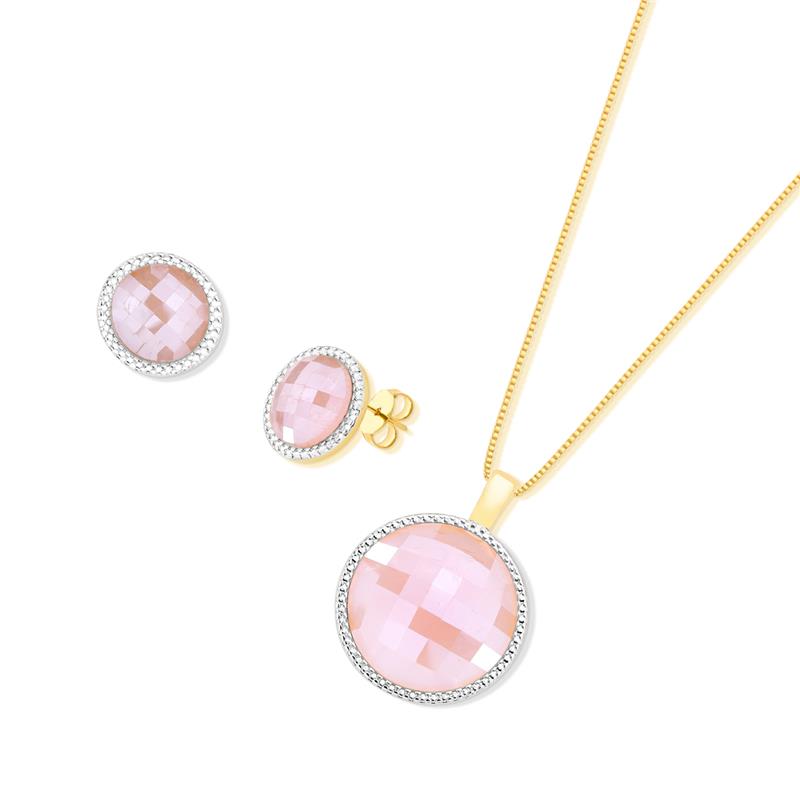 CONJUNTO FOLHEADO A OURO E RÓDIO BRANCO