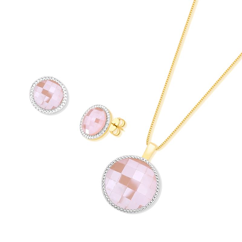 CONJUNTO FOLHEADO A OURO E RÓDIO BRANCO