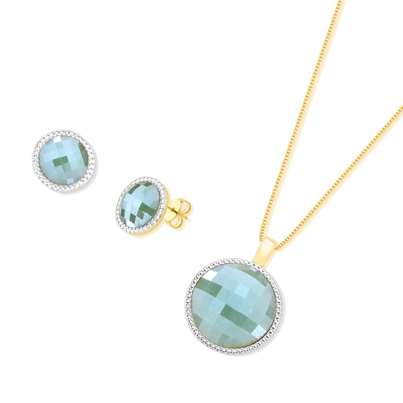 CONJUNTO FOLHEADO A OURO E RÓDIO BRANCO