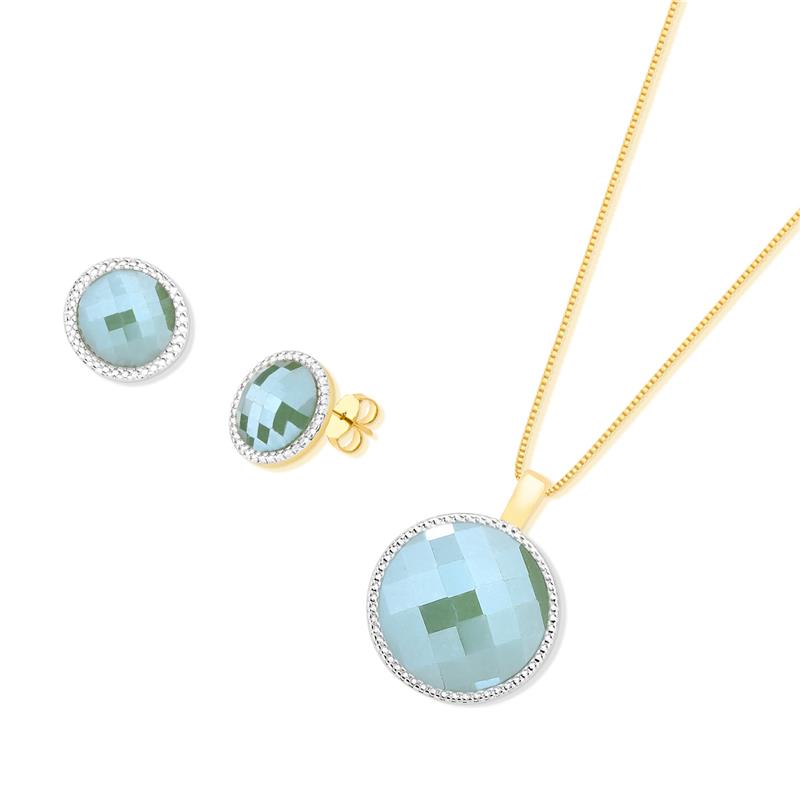 CONJUNTO FOLHEADO A OURO E RÓDIO BRANCO