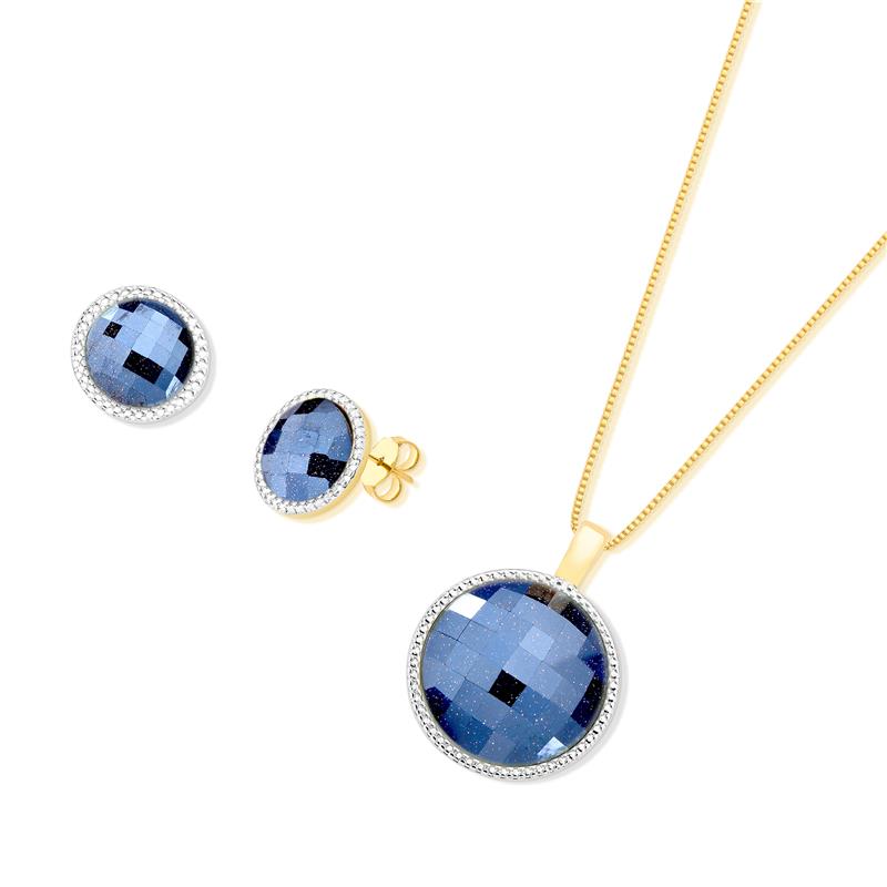 CONJUNTO FOLHEADO A OURO E RÓDIO BRANCO