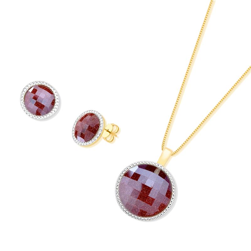 CONJUNTO FOLHEADO A OURO E RÓDIO BRANCO