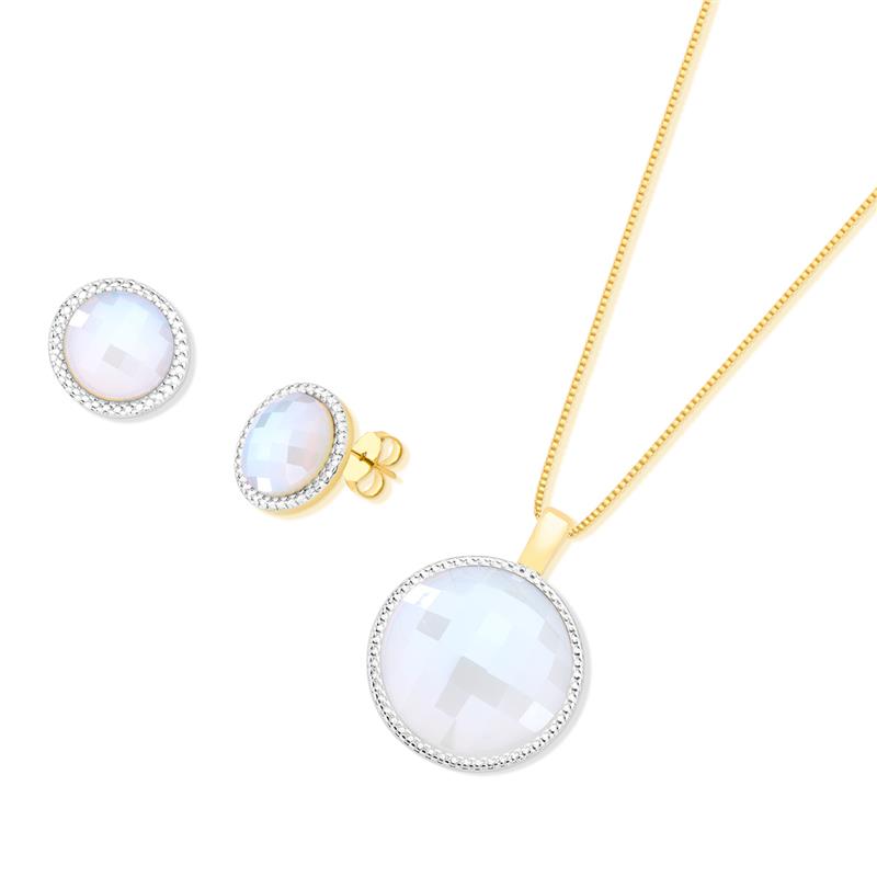 CONJUNTO FOLHEADO A OURO E RÓDIO BRANCO