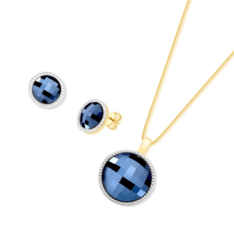 CONJUNTO FOLHEADO A OURO E RÓDIO BRANCO