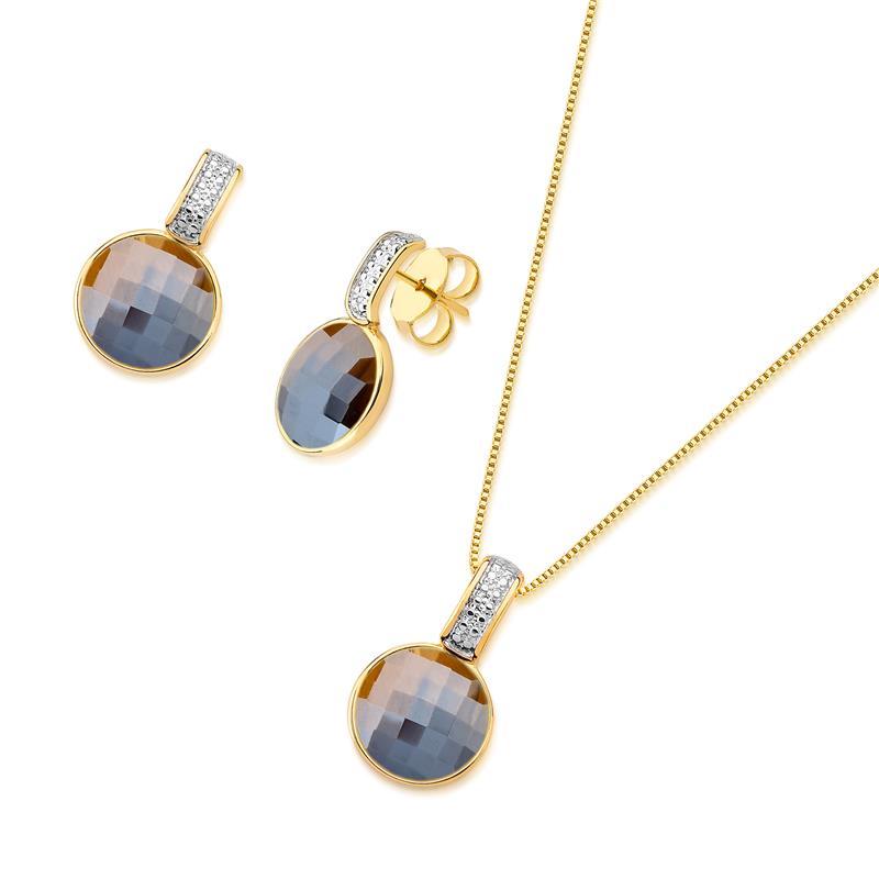 CONJUNTO FOLHEADO A OURO E RÓDIO BRANCO