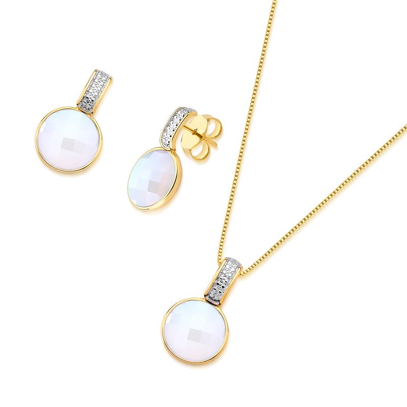 CONJUNTO FOLHEADO A OURO E RÓDIO BRANCO