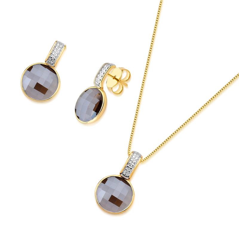 CONJUNTO FOLHEADO A OURO E RÓDIO BRANCO