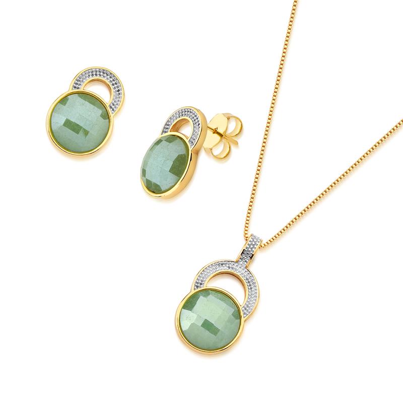 CONJUNTO FOLHEADO A OURO E RÓDIO BRANCO