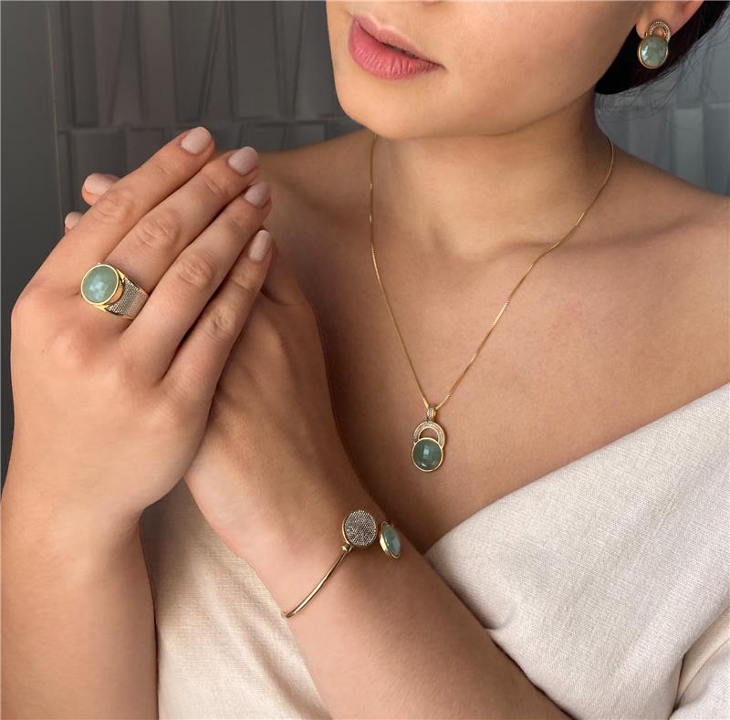 CONJUNTO FOLHEADO A OURO E RÓDIO BRANCO