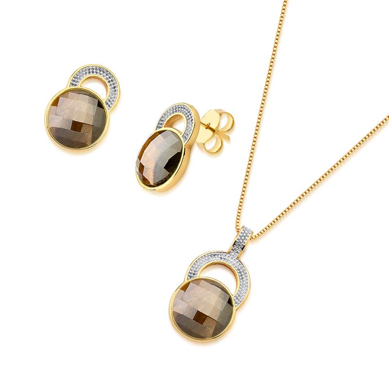 CONJUNTO FOLHEADO A OURO E RÓDIO BRANCO