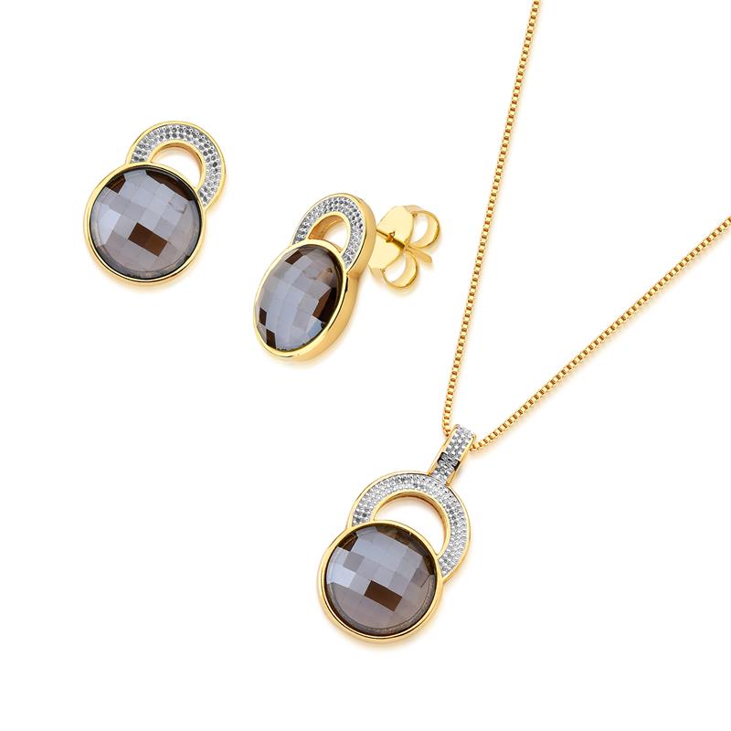 CONJUNTO FOLHEADO A OURO E RÓDIO BRANCO