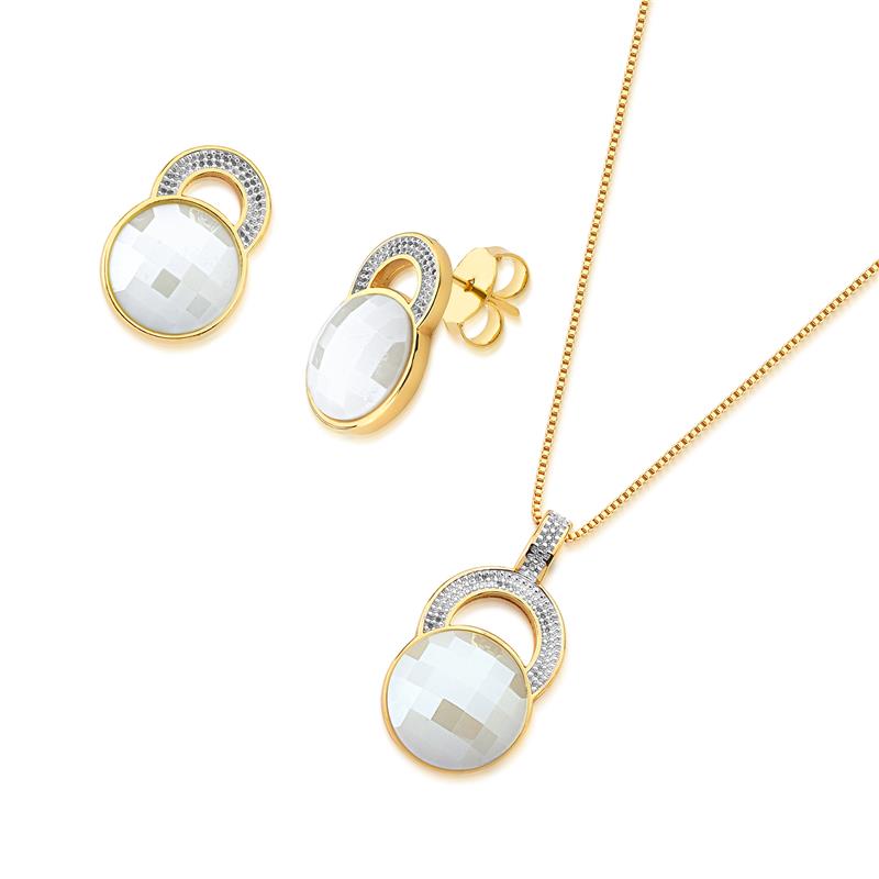 CONJUNTO FOLHEADO A OURO E RÓDIO BRANCO