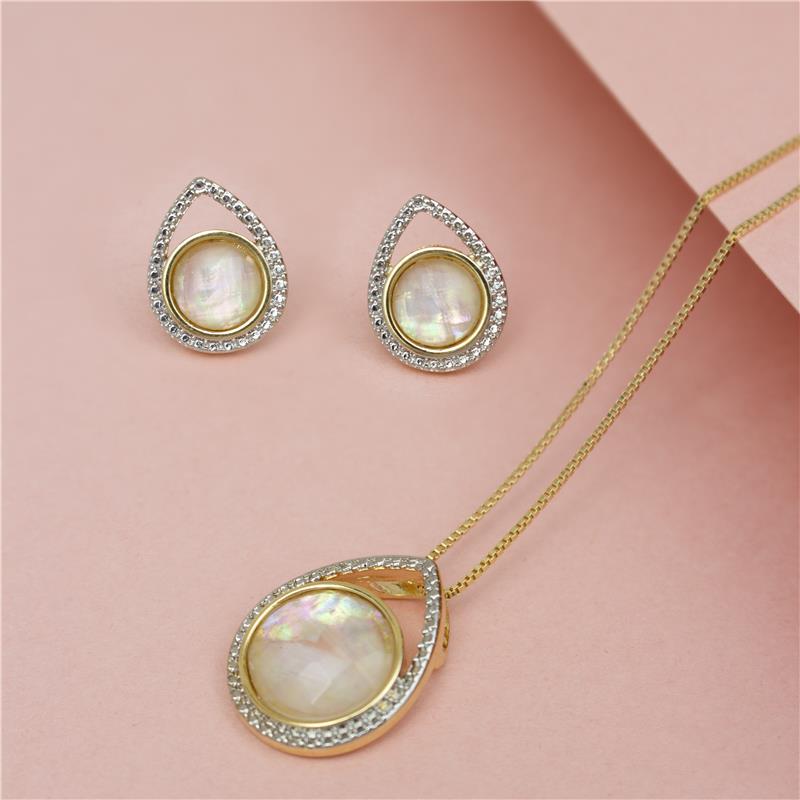 CONJUNTO FOLHEADO A OURO E RÓDIO BRANCO