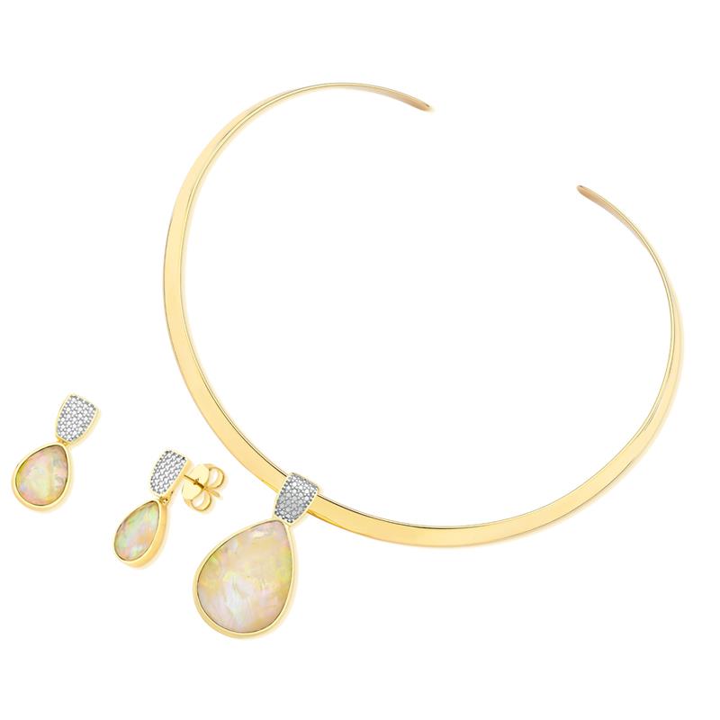 CONJUNTO FOLHEADO A OURO E RÓDIO BRANCO