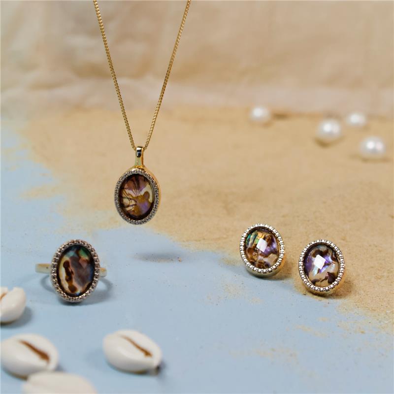 CONJUNTO FOLHEADO A OURO E RÓDIO BRANCO