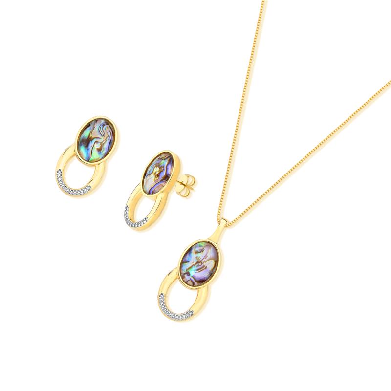 CONJUNTO FOLHEADO A OURO E RÓDIO BRANCO