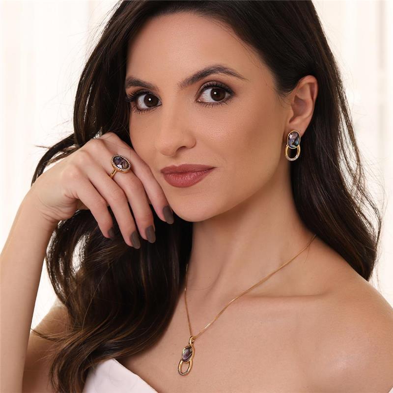 CONJUNTO FOLHEADO A OURO E RÓDIO BRANCO