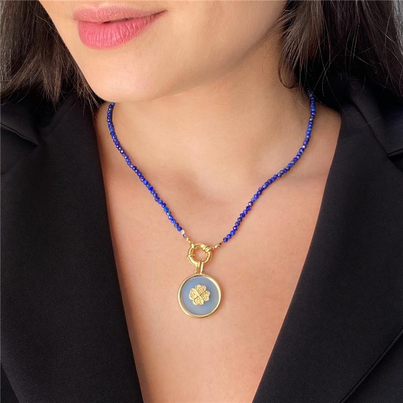 COLAR DE ESFERAS FACETADAS EM LÁPIS LAZÚLI