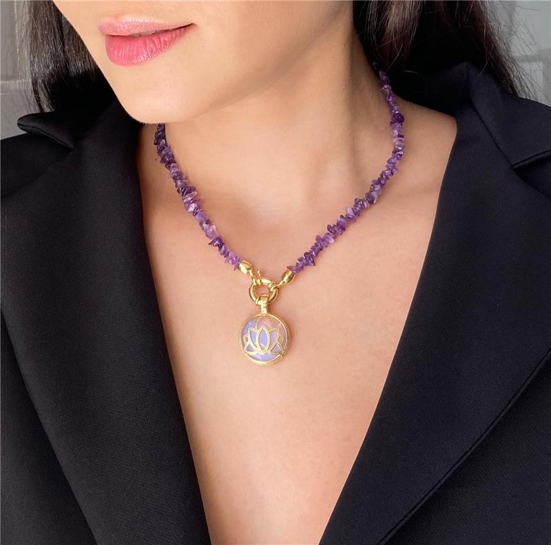 COLAR COM PEDRAS NATURAIS DE CASCALHO - AMETISTA