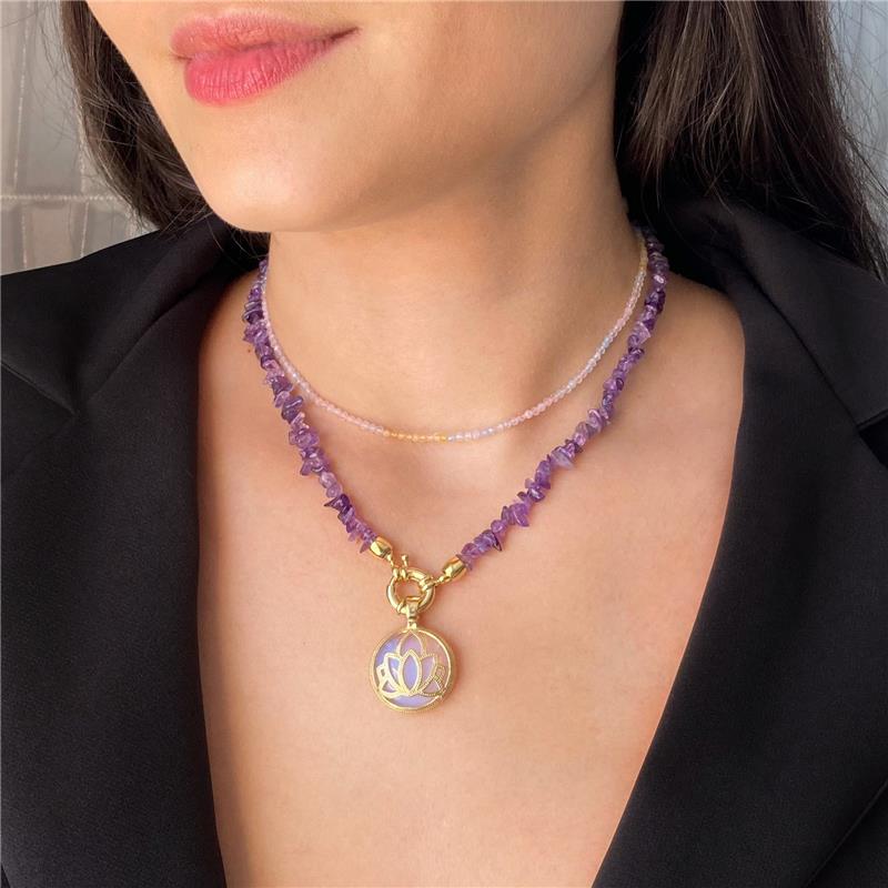 COLAR COM PEDRAS NATURAIS DE CASCALHO - AMETISTA