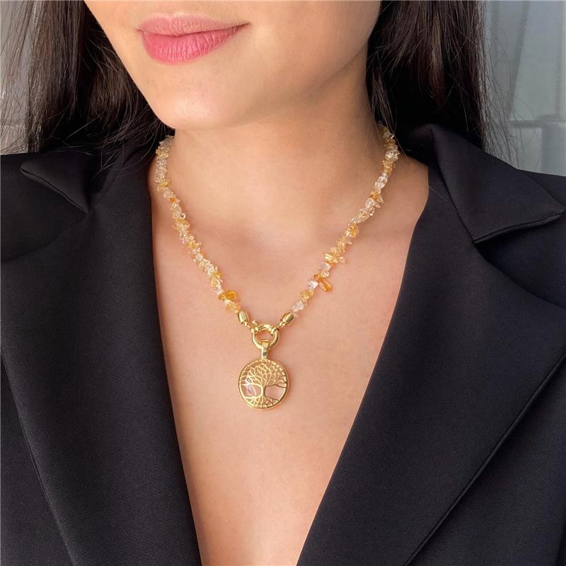 COLAR COM PEDRAS NATURAIS DE CASCALHO - CITRINO