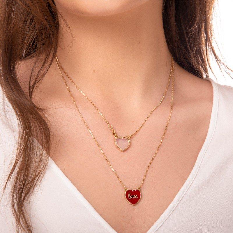 PINGENTE FOLHEADO A OURO COM ESMALTE ROSA