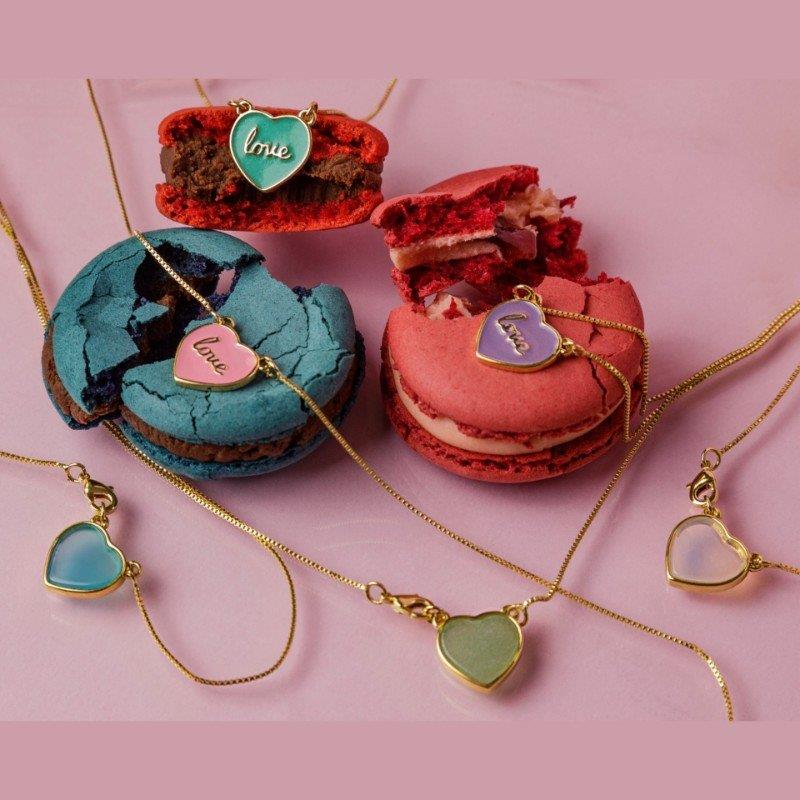 PINGENTE FOLHEADO A OURO COM ESMALTE ROSA