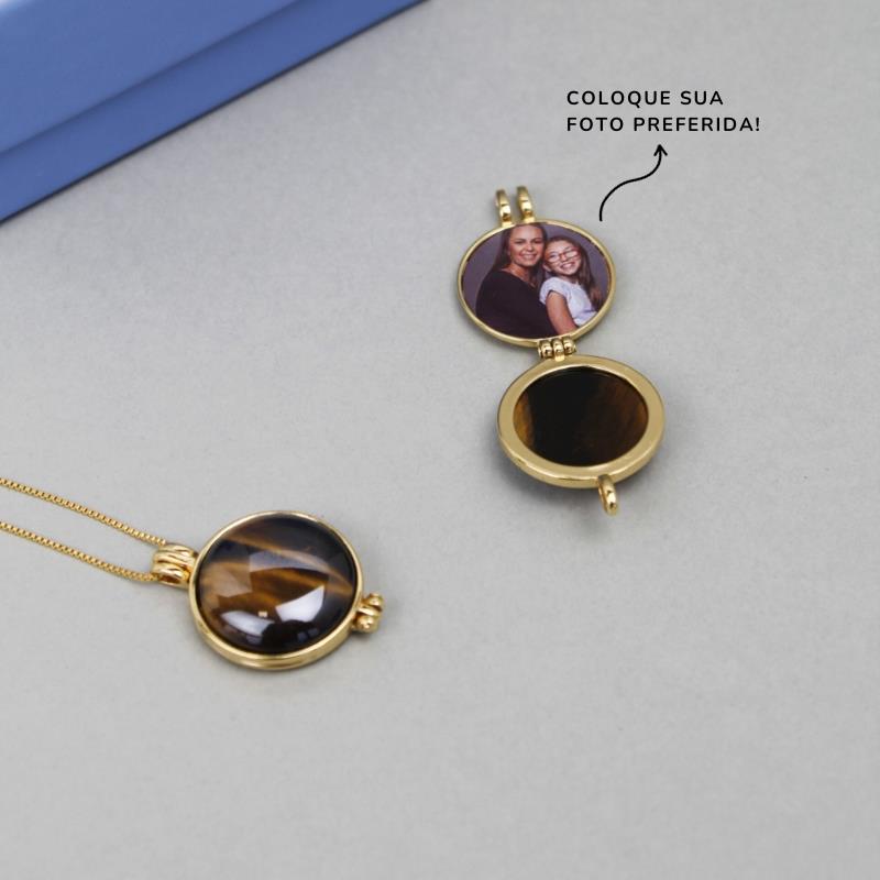 PINGENTE RELICÁRIO PARA FOTO FOLHEADO A OURO COM EFEITO PEROLADO