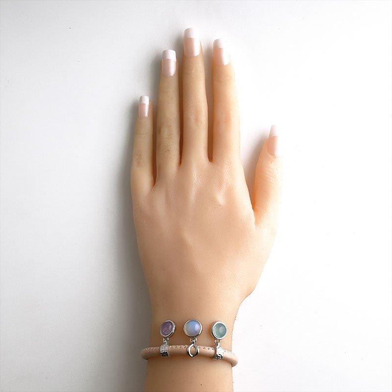 PULSEIRA DE COURO BEGE FOLHEADO RÓDIO