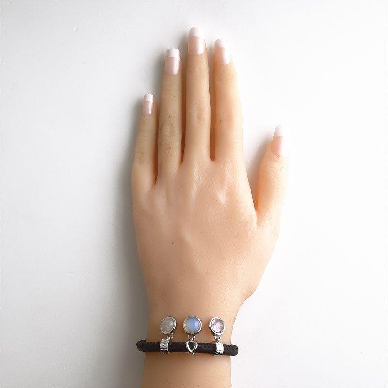 PULSEIRA DE COURO PRETO FOLHEADO RÓDIO