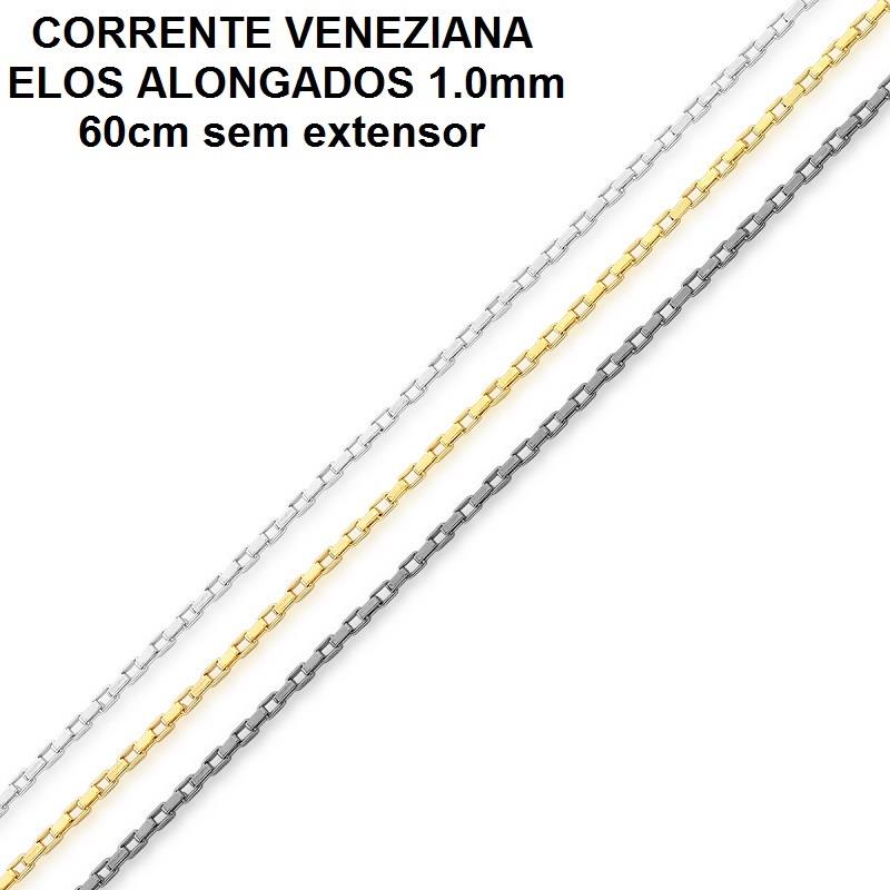 CORRENTE FOLHEADO A OURO VENEZIANA ELOS ALONGADOS 1.0 (60CM SEM EXTENSOR)