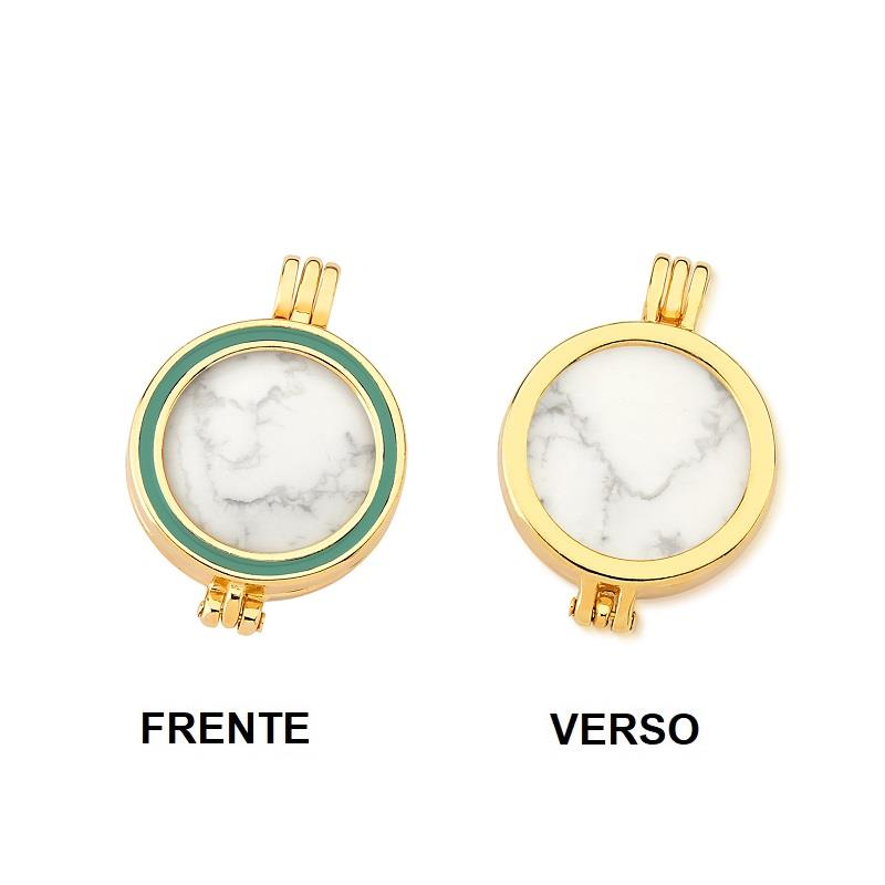 COMBO RELICÁRIO FOLHEADO A OURO COM ESMALTE VERDE