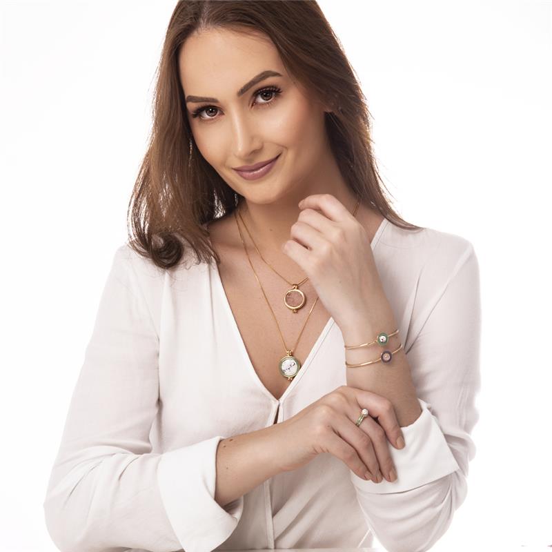 COMBO RELICÁRIO FOLHEADO A OURO COM ESMALTE LILÁS